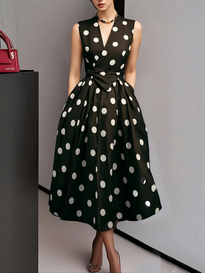 Damen Vintage-Wickelkleid mit Polka-Dots | Midi