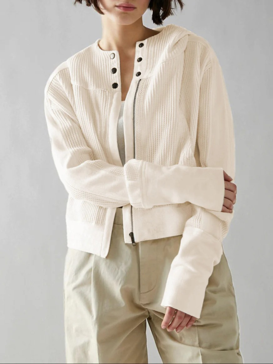 Damen stylische Waffel-Kapuzenjacke | Leichte