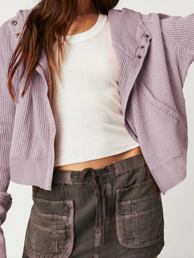 Damen stylische Waffel-Kapuzenjacke | Leichte