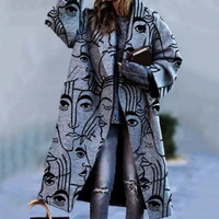 Gisela | Damen Warme Winterjacke | Lange Mantel in Grau-Schwarz