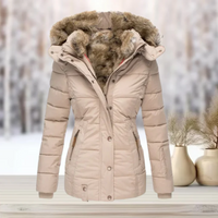 Zita | Damen Warme Winterjacke | Lange Mantel in Aprikose