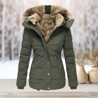 Zita | Damen Warme Winterjacke | Lange Mantel in Armeegrün