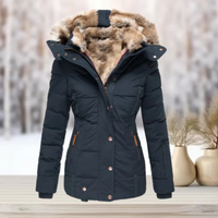 Zita | Damen Warme Winterjacke | Lange Mantel in Dunkelblau