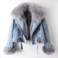 Nora | Damen Warme Jeansjacke | Kurze Mantel in Hellblau