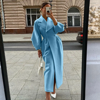 Anabell | Damen Lange Trenchcoat | Warm in Blau