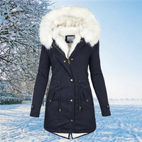 Birga | Damen Lange Winterjacke | Warm in Marineblau