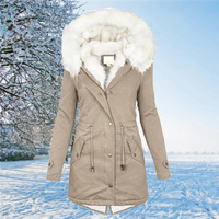Birga | Damen Lange Winterjacke | Warm in Khakifarben