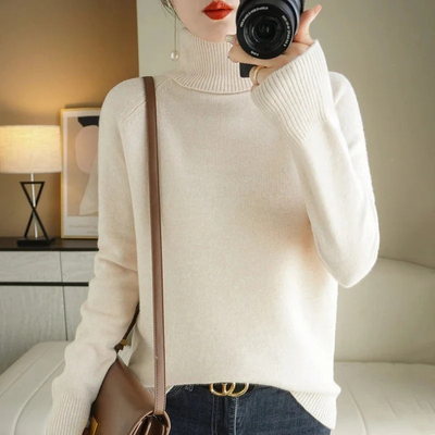 Damen warmer Strickpullover | Rollkragen