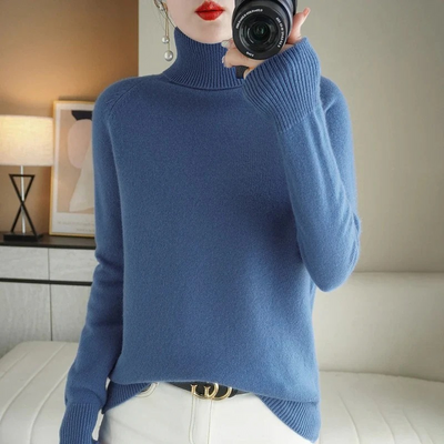 Damen warmer Strickpullover | Rollkragen