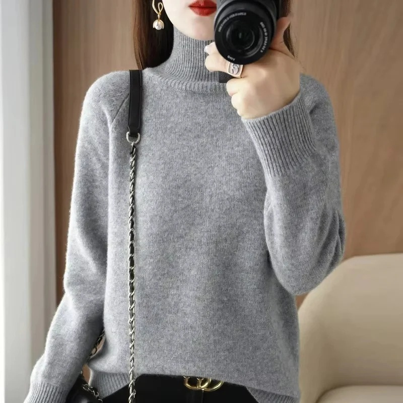 Damen warmer Strickpullover | Rollkragen