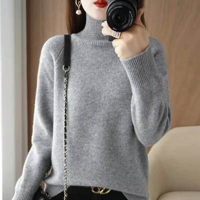 Damen warmer Strickpullover | Rollkragen