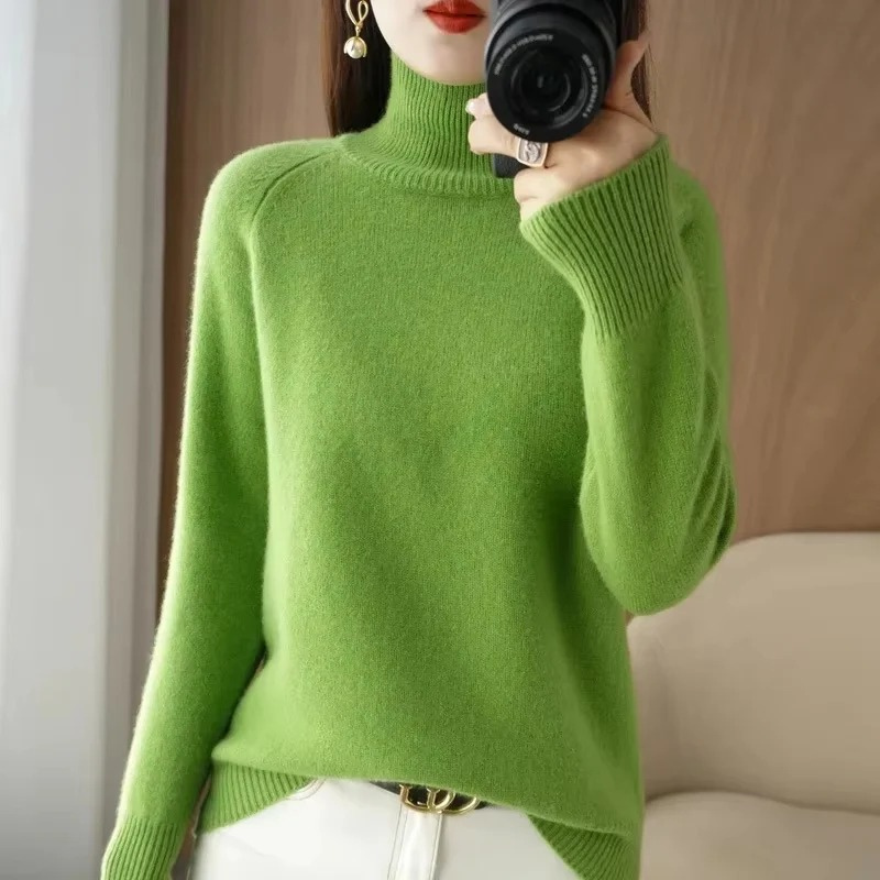 Damen warmer Strickpullover | Rollkragen