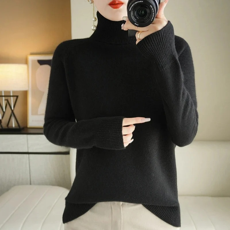 Damen warmer Strickpullover | Rollkragen