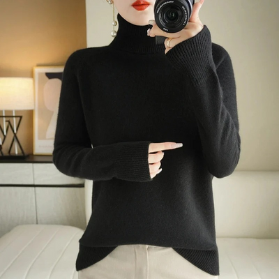 Damen warmer Strickpullover | Rollkragen