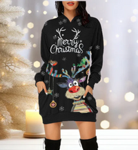 Beda | Damen Weihnachtspullover | Mit Kapuze in Schwarz