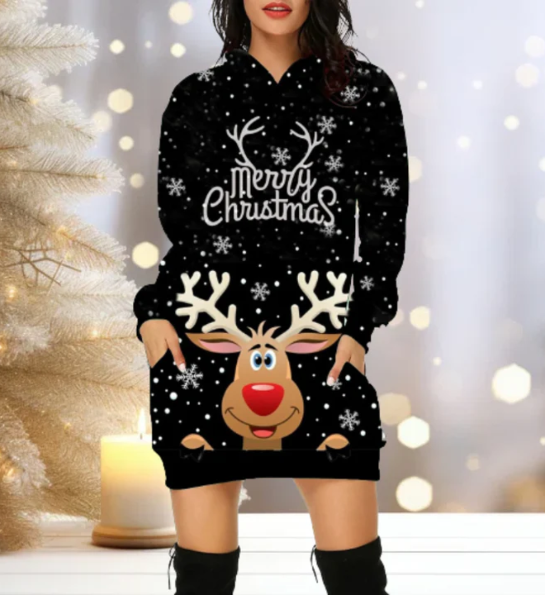 Beda | Damen Weihnachtspullover | Mit Kapuze