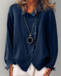 Vanna | Damen Weiß Bluse | Langarm in Blau