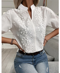Caroline | Damen Weiß Kurzarm Bluse | Oberteile in Weiß