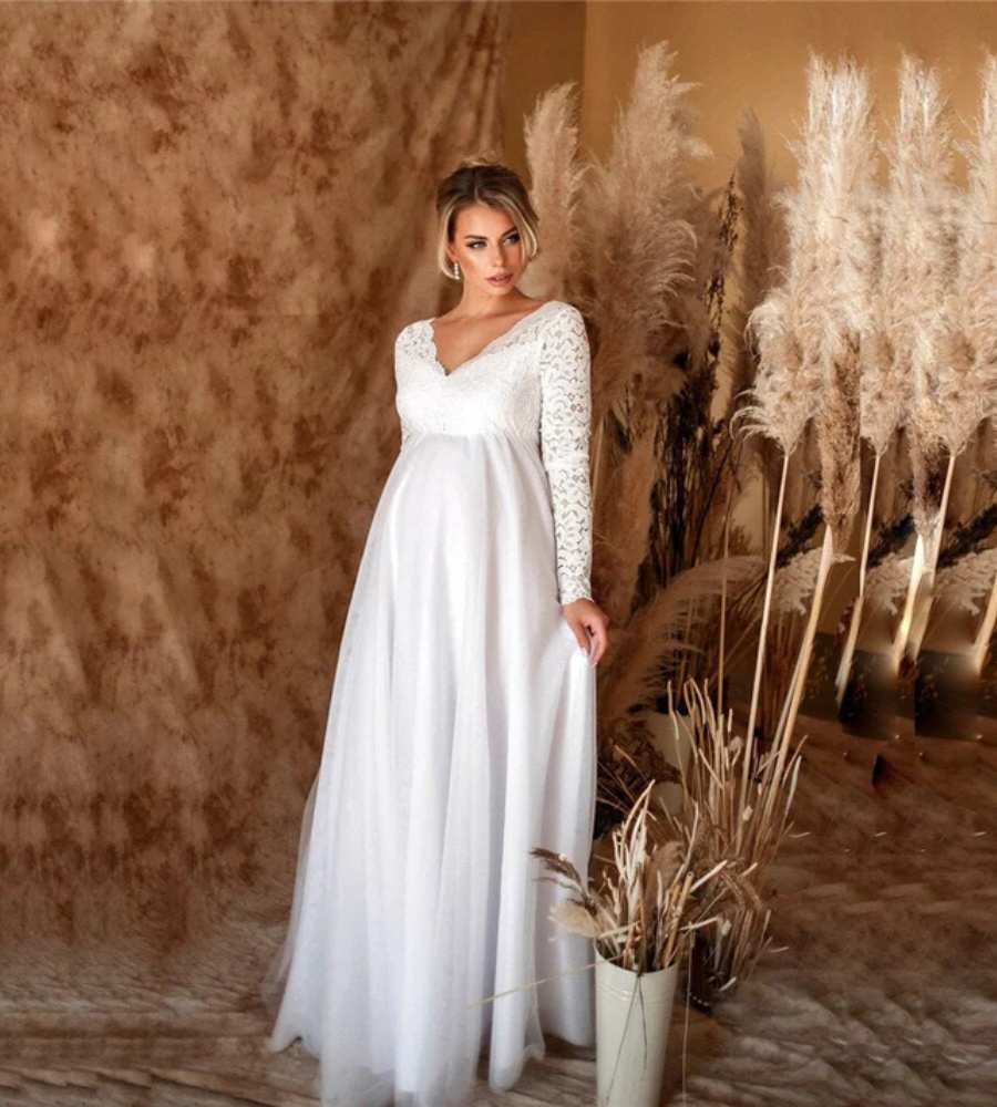 Svea | Damen Weisse Maxikleid | Umstandskleid