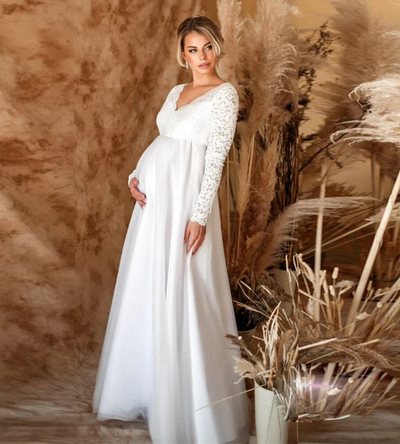 Svea | Damen Weisse Maxikleid | Umstandskleid