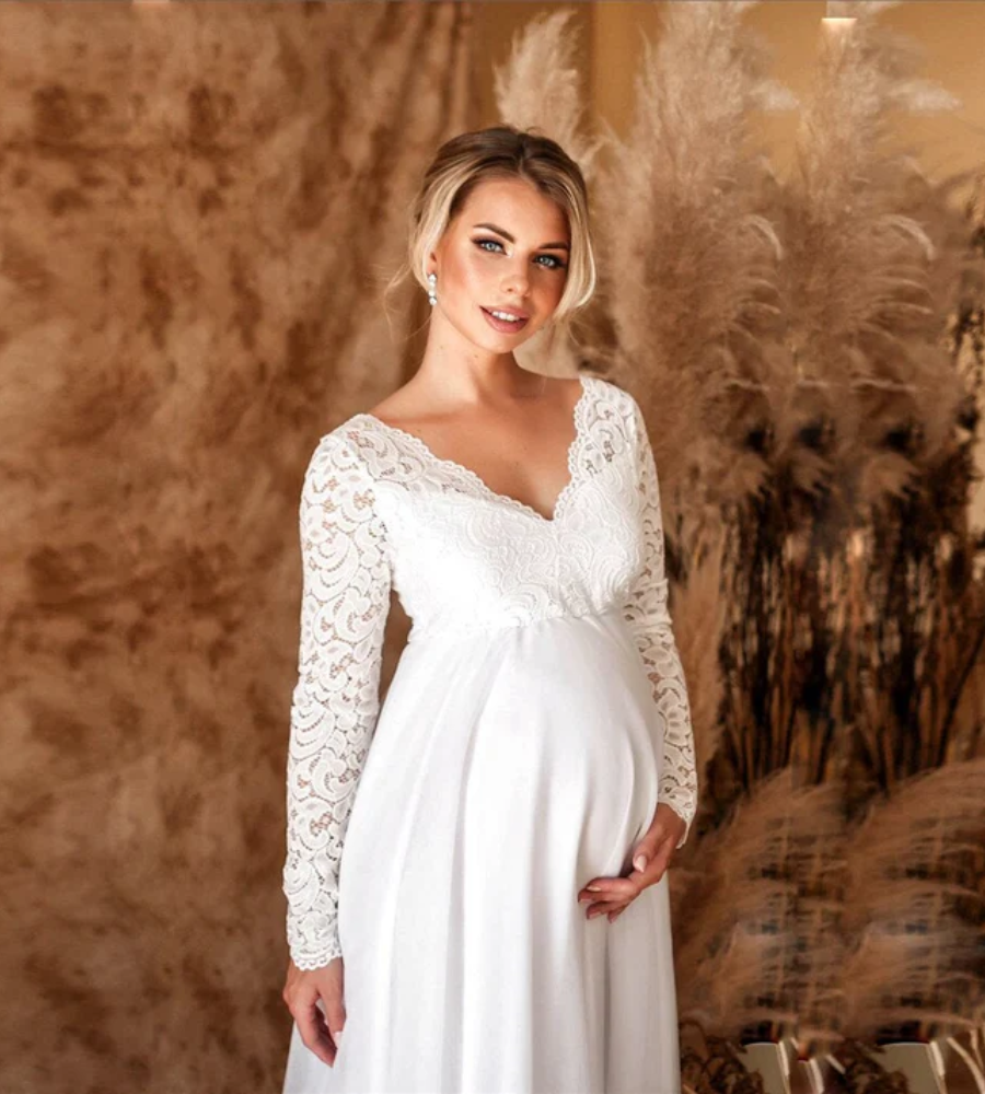 Svea | Damen Weisse Maxikleid | Umstandskleid