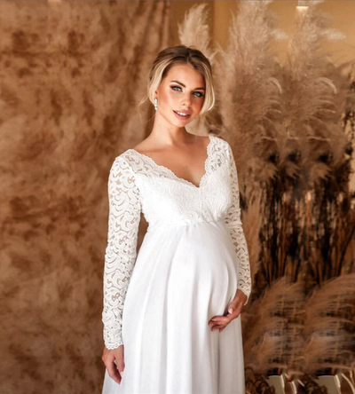 Svea | Damen Weisse Maxikleid | Umstandskleid