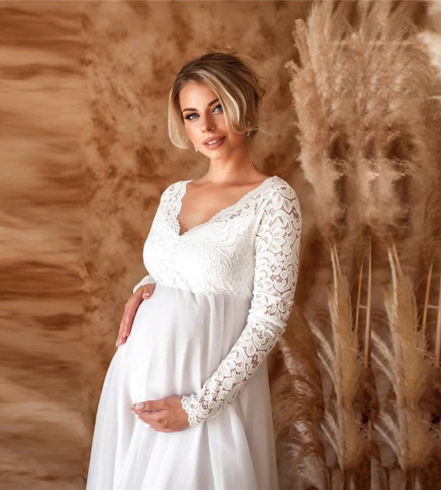 Svea | Damen Weisse Maxikleid | Umstandskleid