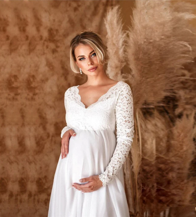 Svea | Damen Weisse Maxikleid | Umstandskleid