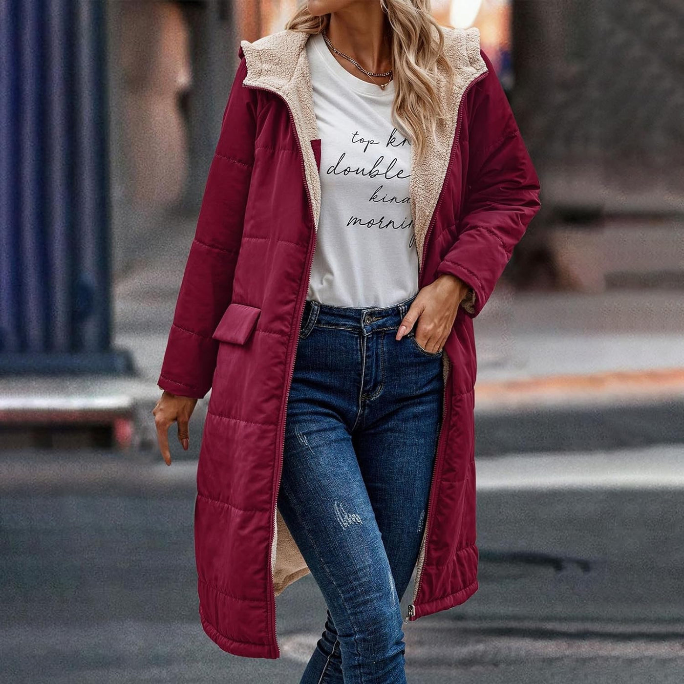 Damen Wendemantel mit Kapuze - Ria