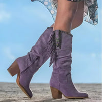 Frieda | Damen Wildleder Fransen Western Cowboy Stiefel in Lila