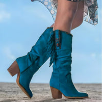 Frieda | Damen Wildleder Fransen Western Cowboy Stiefel in Blau