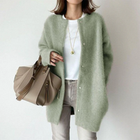 Ingrid | Damen Winter Strickjacke | Lang in Grün