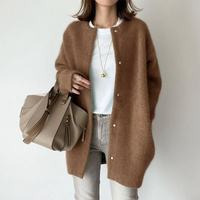 Ingrid | Damen Winter Strickjacke | Lang in Braun