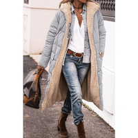 Eula | Damen Lange Steppjacke | Wintermantel in Grau