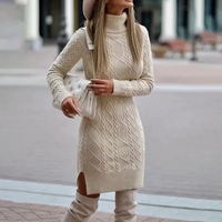 Winola | Damen Winter Strickkleid | Mini in Beige