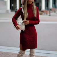 Winola | Damen Winter Strickkleid | Mini in Burgunderrot