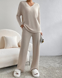 Petra | Damen Zweiteiler Set Loungewear | Hausanzug in Beige