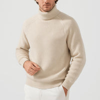 David | Herren Gerippter Warmer Rollkragenpullover in Beige