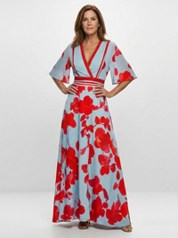 Corinne | V-Ausschnitt Kurzarm Blumenkleid in Floral