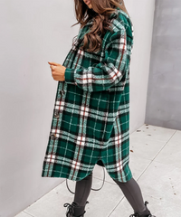 Tabe | Damen Lange Strickjacke | Kariert in Grün