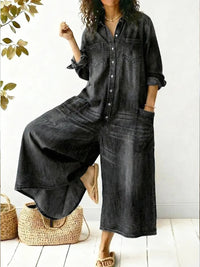 Denise | Langärmliger Denim Jumpsuit in Schwarz
