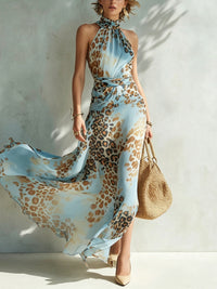 Desirè | Maxikleid mit Neckholder und Animal-Print in Blau