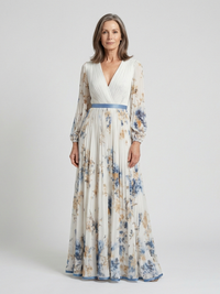 Lavinia | Langärmliges V-Ausschnitt Blumenkleid in Floral