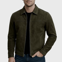Dieter | Herren Klassische Reißverschluss Lederjacke in Grün