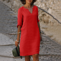 Adele - Bequemes V-Ausschnitt Kleid in Rot
