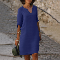 Adele - Bequemes V-Ausschnitt Kleid in Blau