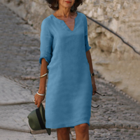 Adele - Bequemes V-Ausschnitt Kleid in Himmelblau