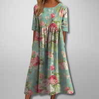 Dorothea | Midikleid mit Aquarell-Blumendruck in Minzgrün