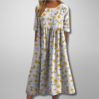 Dorothea | Midikleid mit Aquarell-Blumendruck in Hellgelb