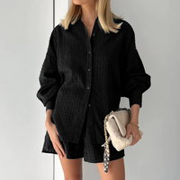 2-teiliges Sommeroutfit mit Bluse und Shorts – Isla in Schwarz